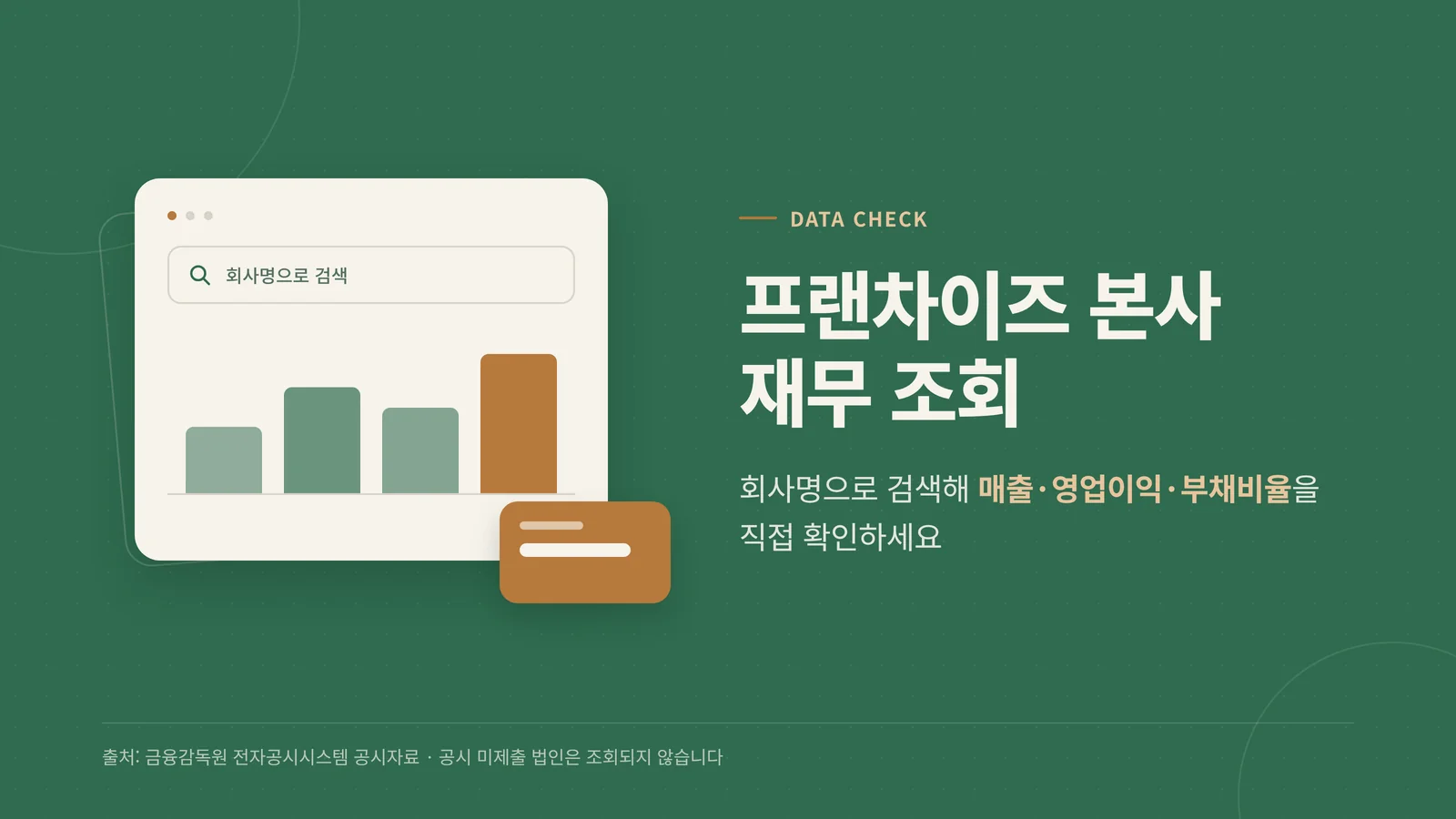 프랜차이즈 본사 재무 조회 검색 기능 안내 배너